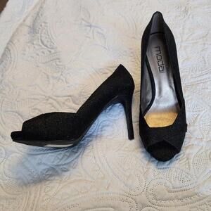 New peep toed textured sparkle Moda Spana  black stilletos so adorable 10 M